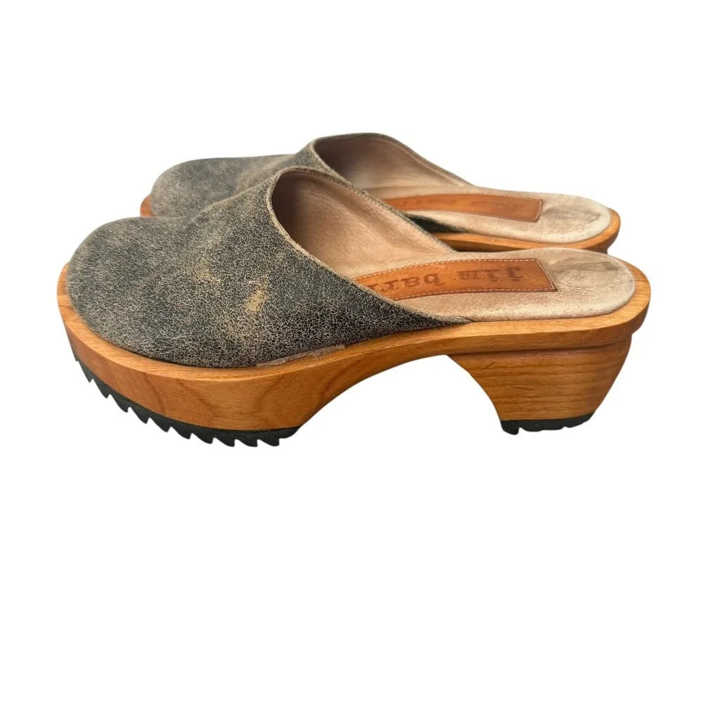 Jim Barnier Wooden Heel Clog Platform mules Tan Brown Distress Leather Size 6